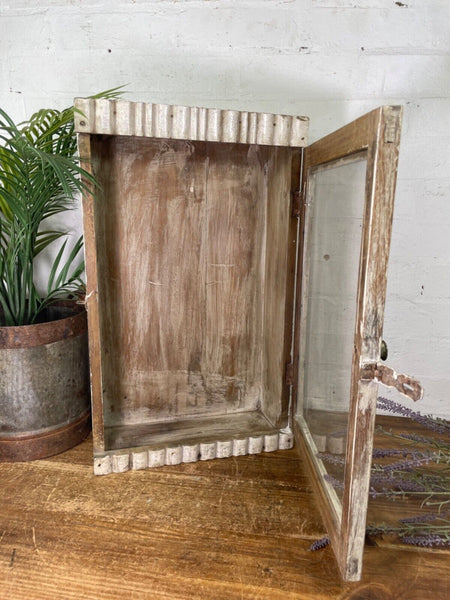Vintage Rustic Indian Wooden Glazed Shop Display Bathroom Kitchen Wall Cabinet