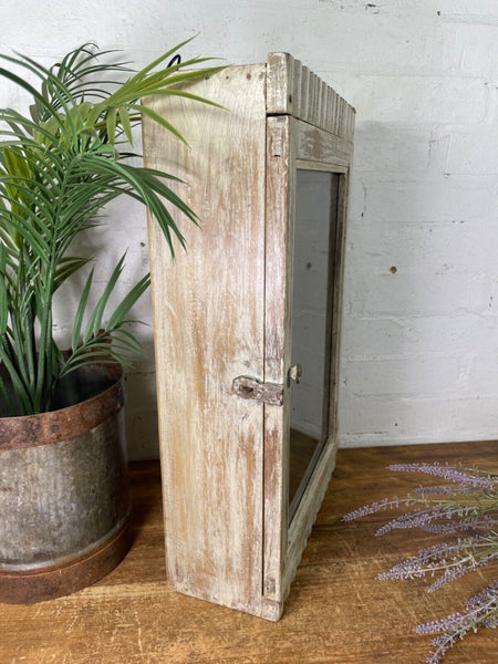 Vintage Rustic Indian Wooden Glazed Shop Display Bathroom Kitchen Wall Cabinet