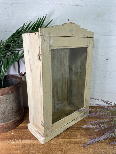 Vintage Rustic Indian Wooden Glazed Shop Display Bathroom Kitchen Wall Cabinet