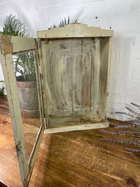 Vintage Rustic Indian Wooden Glazed Shop Display Bathroom Kitchen Wall Cabinet