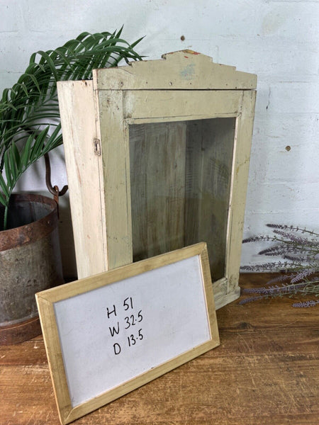 Vintage Rustic Indian Wooden Glazed Shop Display Bathroom Kitchen Wall Cabinet