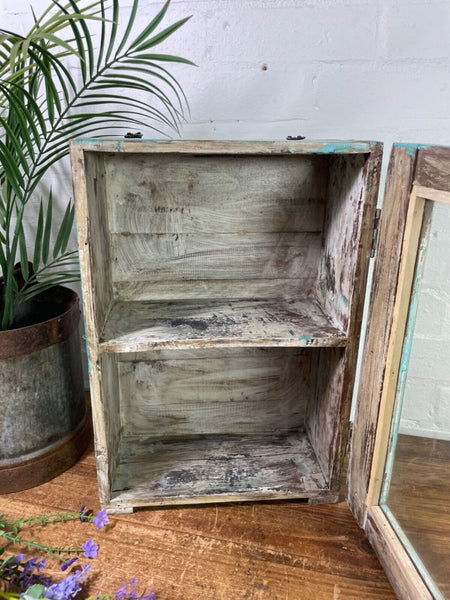 Vintage Rustic Indian Wooden Glazed Shop Display Bathroom Kitchen Wall Cabinet