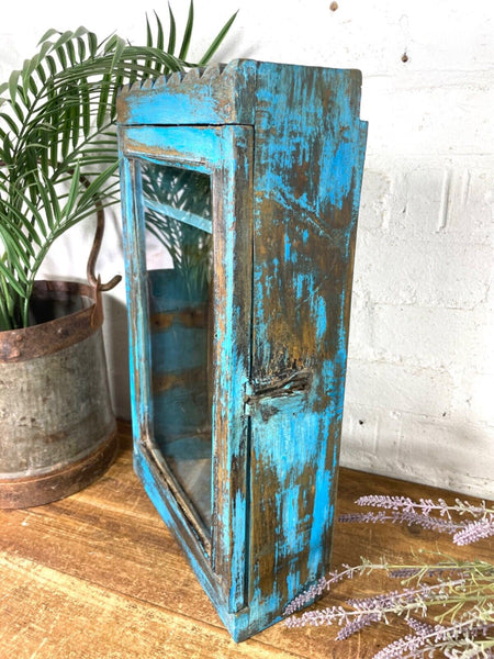 Vintage Rustic Indian Wooden Glazed Shop Display Bathroom Kitchen Wall Cabinet