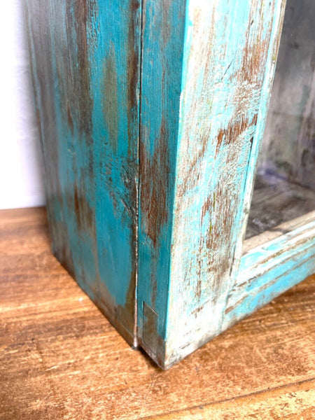 Vintage Rustic Indian Wooden Glazed Shop Display Bathroom Kitchen Wall Cabinet