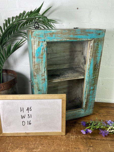 Vintage Rustic Indian Wooden Glazed Shop Display Bathroom Kitchen Wall Cabinet