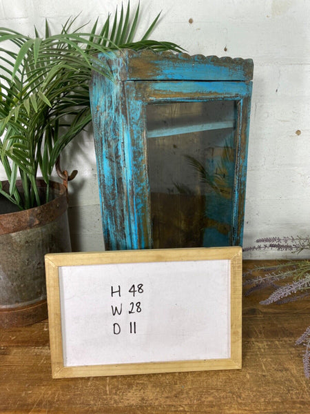 Vintage Rustic Indian Wooden Glazed Shop Display Bathroom Kitchen Wall Cabinet