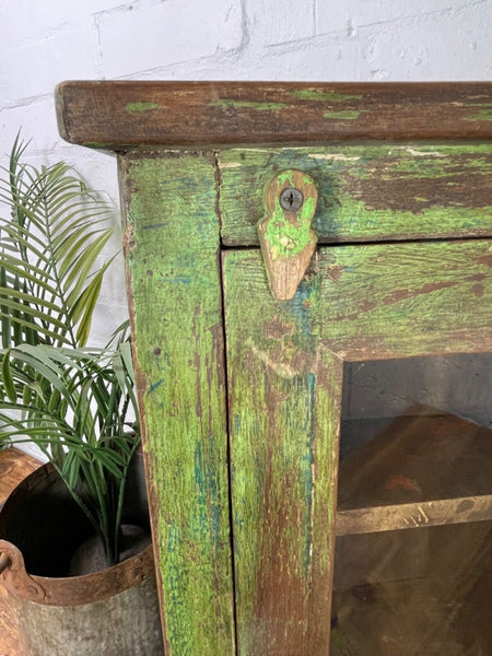 Vintage Rustic Indian Wooden Glazed Shop Display Bathroom Kitchen Wall Cabinet