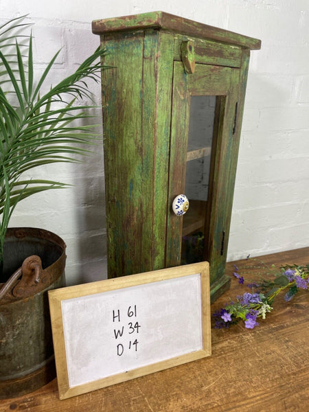 Vintage Rustic Indian Wooden Glazed Shop Display Bathroom Kitchen Wall Cabinet
