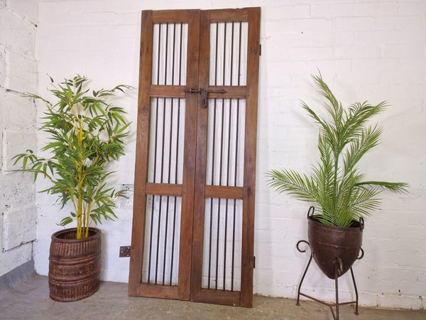 Old Pair Vintage Reclaimed Indian Wooden Iron Doors Shutters Garden Gates Screen