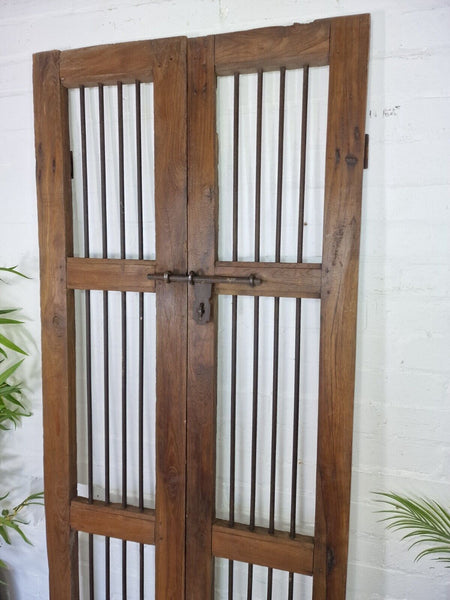 Old Pair Vintage Reclaimed Indian Wooden Iron Doors Shutters Garden Gates Screen