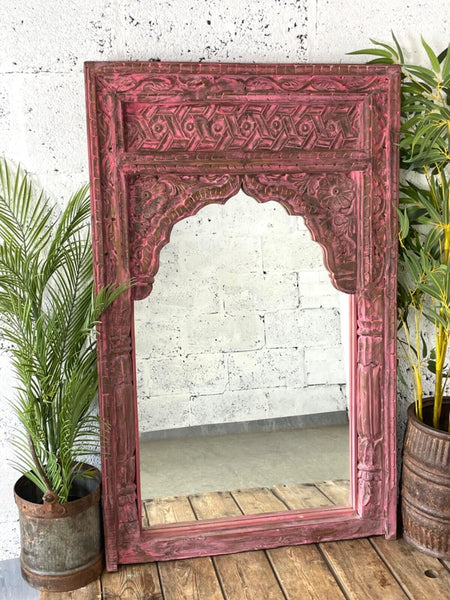 Large Vintage Antique Reclaimed Indian Solid Wooden Window Frame Garden Mirror