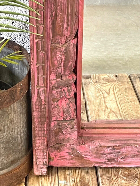 Large Vintage Antique Reclaimed Indian Solid Wooden Window Frame Garden Mirror