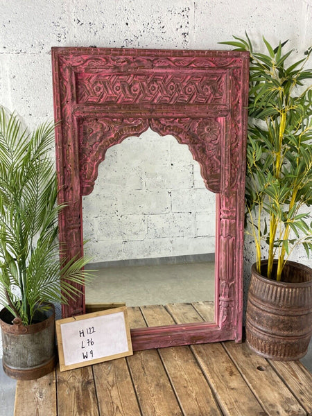 Large Vintage Antique Reclaimed Indian Solid Wooden Window Frame Garden Mirror