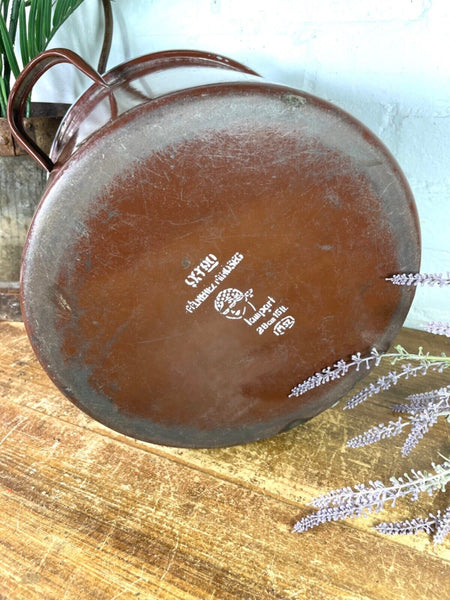 Vintage French brown Enamel Cooking Pot Tub Garden Planter