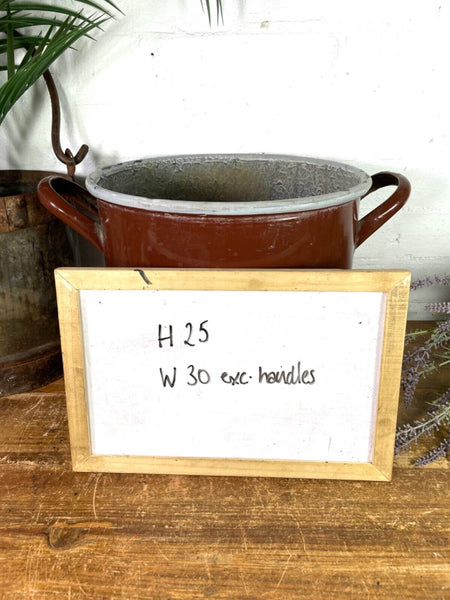 Vintage French brown Enamel Cooking Pot Tub Garden Planter