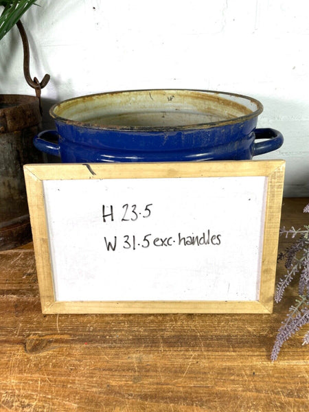Vintage French blue Enamel Cooking Pot Tub Garden Planter