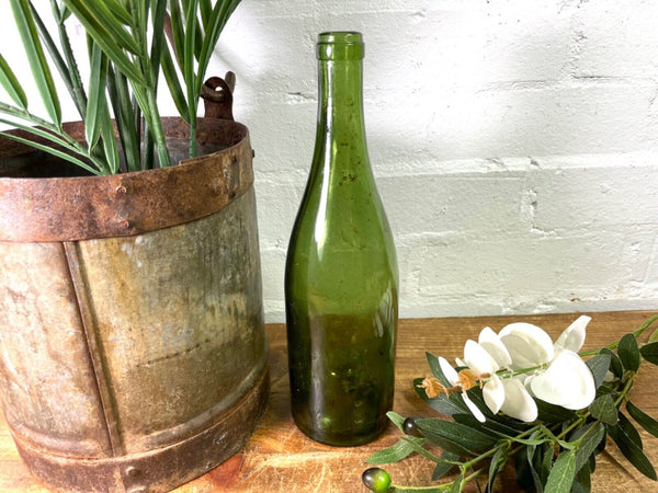 Vintage Antique French Green Glass Wine Bottle Wedding Decor Vase