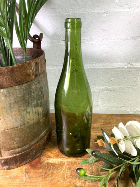 Vintage Antique French Green Glass Wine Bottle Wedding Decor Vase