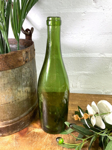 Vintage Antique French Green Glass Wine Bottle Wedding Decor Vase