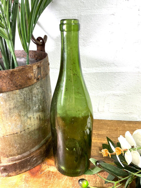 Vintage Antique French Green Glass Wine Bottle Wedding Decor Vase
