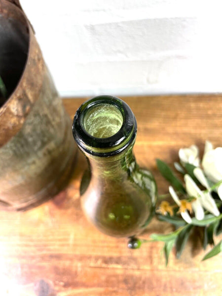 Vintage Antique French Green Glass Wine Bottle Wedding Decor Vase
