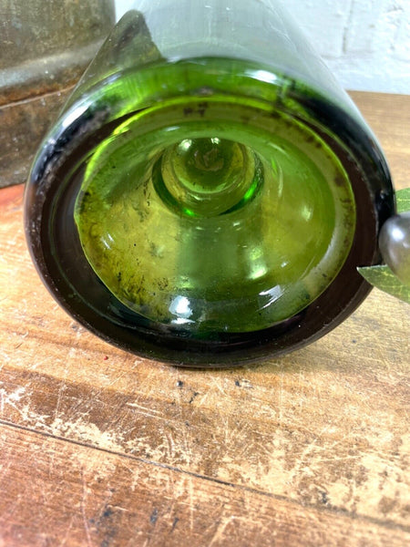 Vintage Antique French Green Glass Wine Bottle Wedding Decor Vase