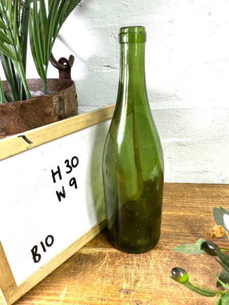 Vintage Antique French Green Glass Wine Bottle Wedding Decor Vase