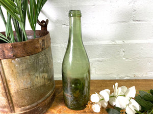 Vintage Antique French Green Glass Wine Bottle Wedding Decor Vase