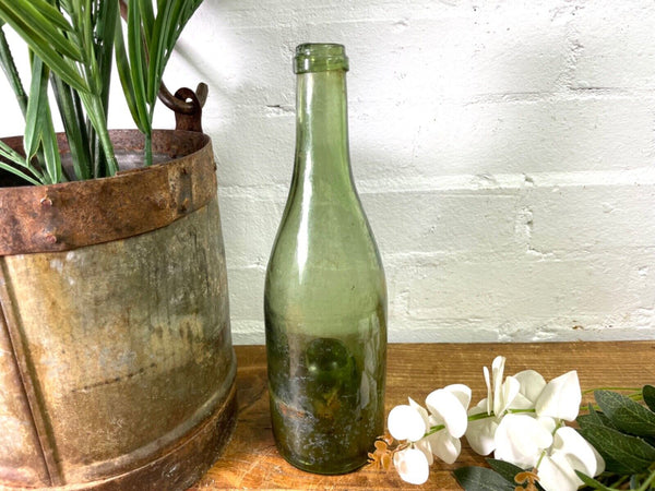 Vintage Antique French Green Glass Wine Bottle Wedding Decor Vase