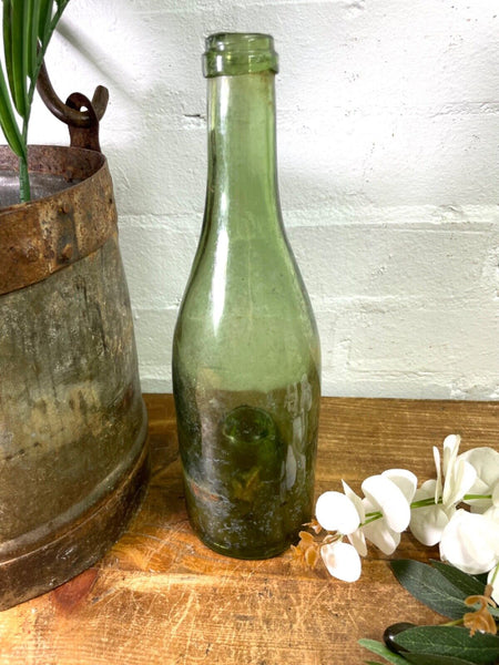 Vintage Antique French Green Glass Wine Bottle Wedding Decor Vase