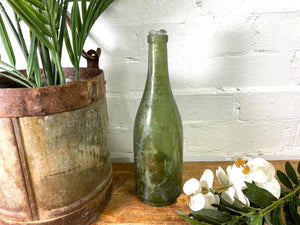 Vintage Antique French Green Glass Wine Bottle Wedding Decor Vase