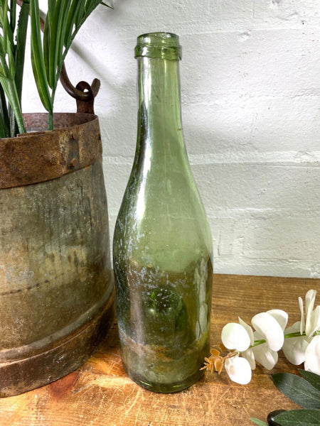 Vintage Antique French Green Glass Wine Bottle Wedding Decor Vase