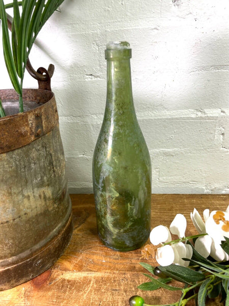Vintage Antique French Green Glass Wine Bottle Wedding Decor Vase