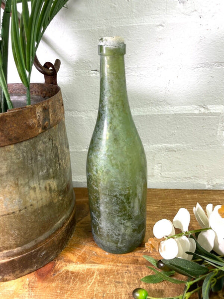 Vintage Antique French Green Glass Wine Bottle Wedding Decor Vase
