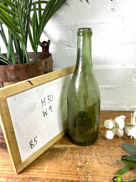 Vintage Antique French Green Glass Wine Bottle Wedding Decor Vase