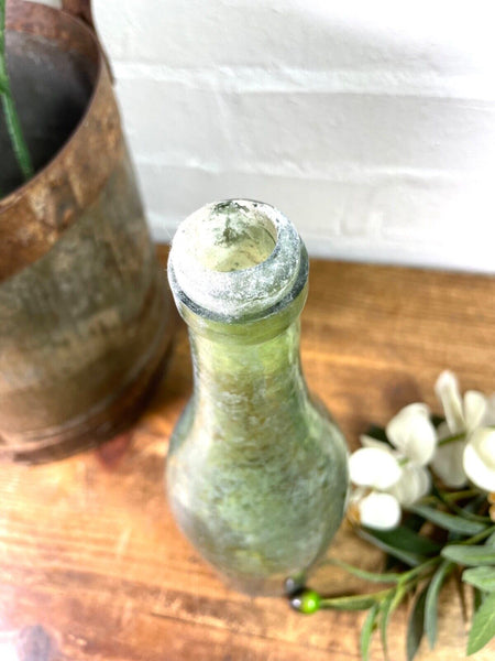 Vintage Antique French Green Glass Wine Bottle Wedding Decor Vase