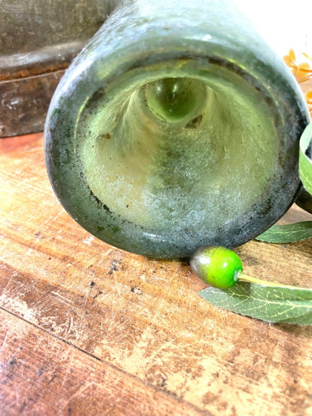 Vintage Antique French Green Glass Wine Bottle Wedding Decor Vase