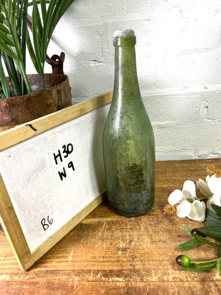 Vintage Antique French Green Glass Wine Bottle Wedding Decor Vase