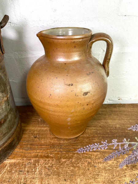 Vintage Rustic French Stoneware Brown Terracotta Jug Pitcher Flower Vase