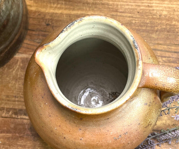Vintage Rustic French Stoneware Brown Terracotta Jug Pitcher Flower Vase