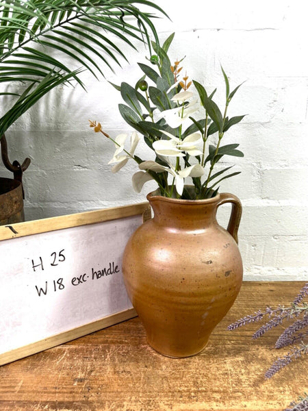 Vintage Rustic French Stoneware Brown Terracotta Jug Pitcher Flower Vase