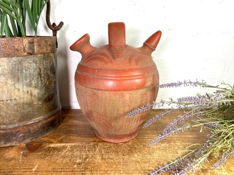 Vintage Rustic French Terracotta Walnut Oil Pitcher Confit Pot Jug