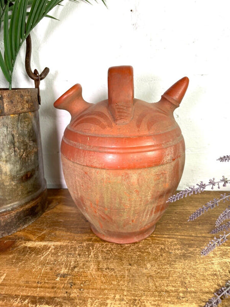 Vintage Rustic French Terracotta Walnut Oil Pitcher Confit Pot Jug