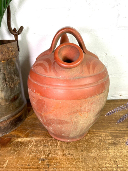 Vintage Rustic French Terracotta Walnut Oil Pitcher Confit Pot Jug