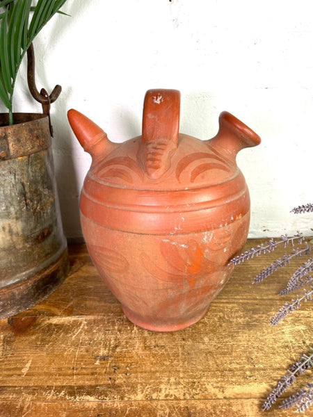 Vintage Rustic French Terracotta Walnut Oil Pitcher Confit Pot Jug