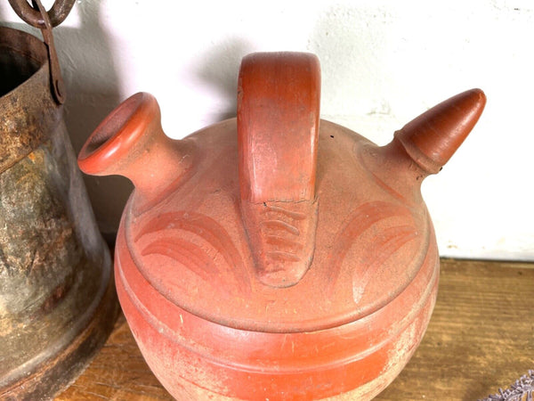 Vintage Rustic French Terracotta Walnut Oil Pitcher Confit Pot Jug