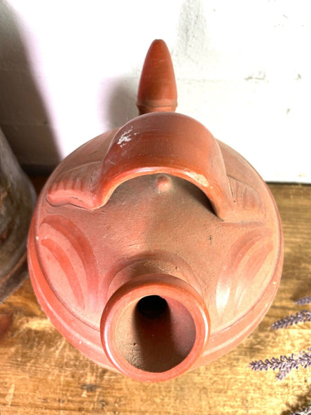 Vintage Rustic French Terracotta Walnut Oil Pitcher Confit Pot Jug