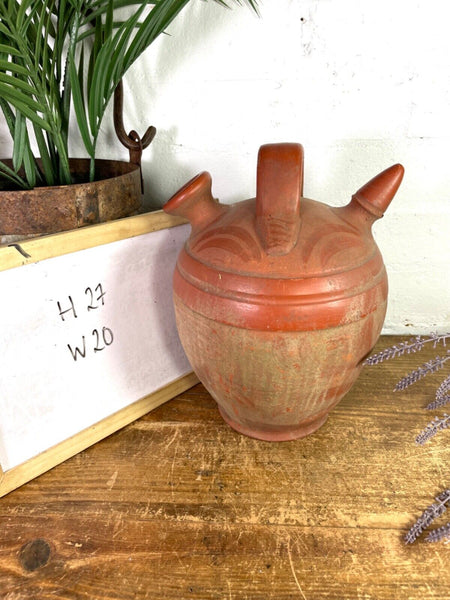 Vintage Rustic French Terracotta Walnut Oil Pitcher Confit Pot Jug
