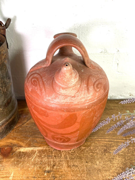 Vintage Rustic French Terracotta Walnut Oil Pitcher Confit Pot Jug
