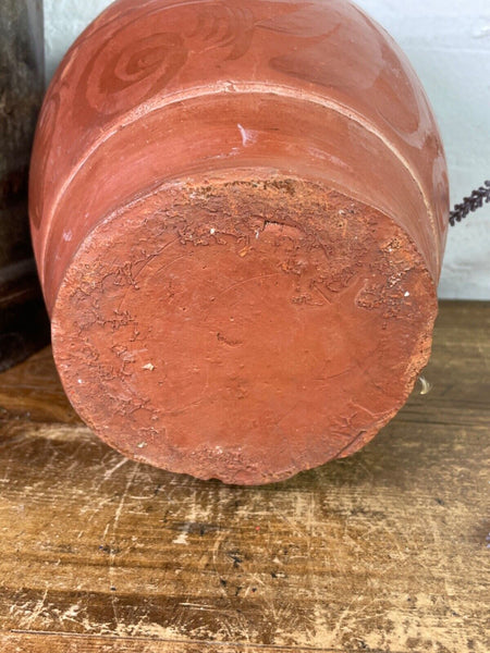 Vintage Rustic French Terracotta Walnut Oil Pitcher Confit Pot Jug